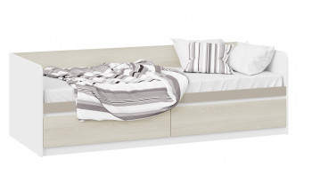 Кровать «Сканди» с 2 ящиками Дуб Гарден/Белый/Глиняный серый в Змеиногорске - zmeinogorsk.mebel54.com | фото