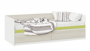 Кровать «Сканди» с 2 ящиками Дуб Гарден/Белый/Зеленый в Змеиногорске - zmeinogorsk.mebel54.com | фото