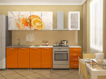 Кухонный гарнитур 1,8м Апельсин (Белый/Оранжевый металлик/Фотопечать апельсин) в Змеиногорске - zmeinogorsk.mebel54.com | фото