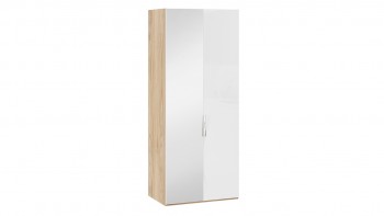 Шкаф для одежды с 1 глухой и 1 зеркальной дверями левый «Эмбер» Яблоня Беллуно/Белый глянец в Змеиногорске - zmeinogorsk.mebel54.com | фото
