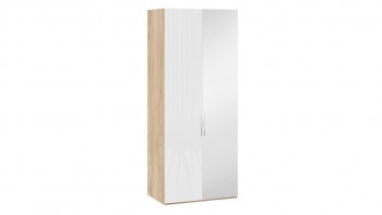 Шкаф для одежды с 1 глухой и 1 зеркальной дверями правый «Эмбер» Яблоня Беллуно/Белый глянец в Змеиногорске - zmeinogorsk.mebel54.com | фото