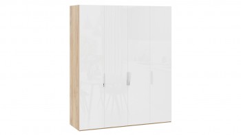 Шкаф для одежды с 4 глухими дверями «Эмбер» Яблоня Беллуно/Белый глянец в Змеиногорске - zmeinogorsk.mebel54.com | фото