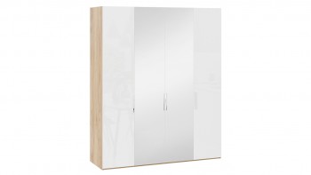Шкаф комбинированный с 2 глухими и 2 зеркальными дверями «Эмбер» Яблоня Беллуно/Белый глянец в Змеиногорске - zmeinogorsk.mebel54.com | фото