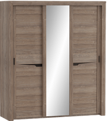 Шкаф трехдверный Соренто с раздвижными дверями Дуб стирлинг/Кофе структурный матовый в Змеиногорске - zmeinogorsk.mebel54.com | фото
